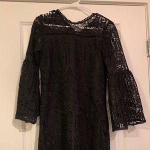 Short Black Bell Sleeve Dress